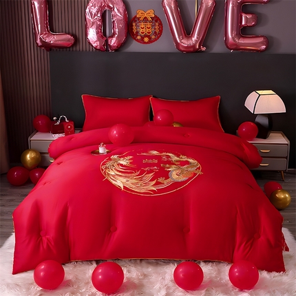 91家纺网 家纺一手货源 找家纺 （总）壹张床 2025新款婚庆被绣花大红大豆被冬被喜庆被芯