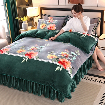 望淮 2025新款230g印花金貂绒牛奶绒四件套 向阳花开