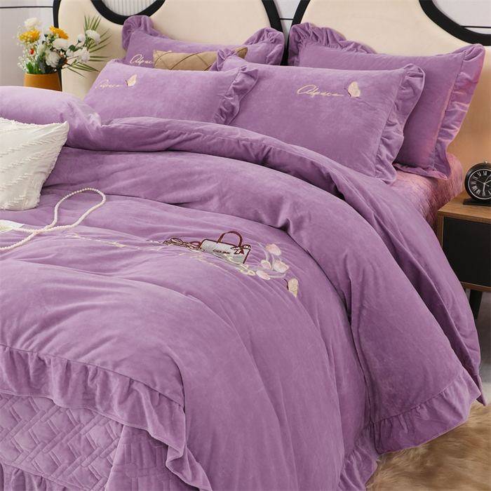 91家纺网 家纺一手货源 找家纺 优姿家纺 2024新品宝宝绒11斤夹棉床盖保暖四件套 小资生活-优雅紫