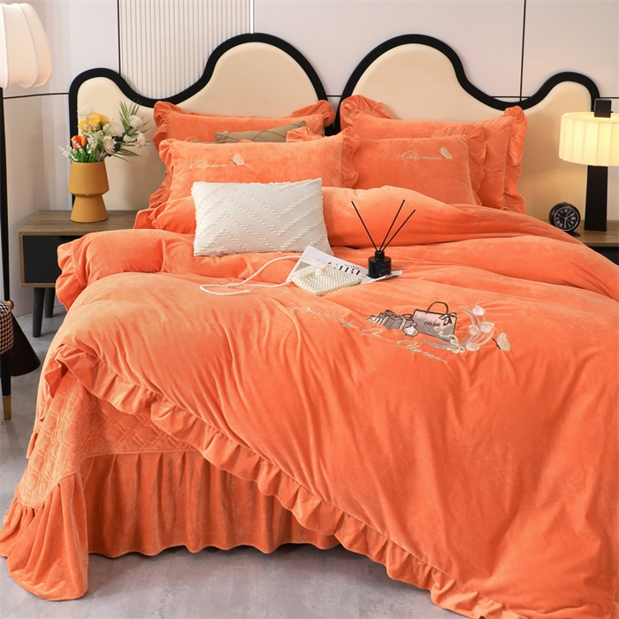91家纺网 家纺一手货源 找家纺 优姿家纺 2024新品宝宝绒11斤夹棉床盖保暖四件套 小资生活-橙色