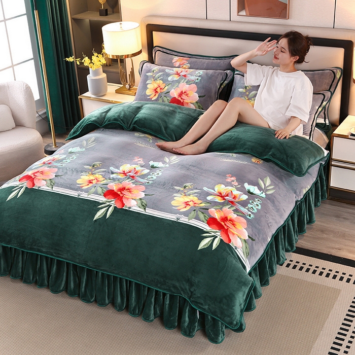 91家纺网 家纺一手货源 找家纺 望淮 2025新款230g印花金貂绒牛奶绒四件套 向阳花开