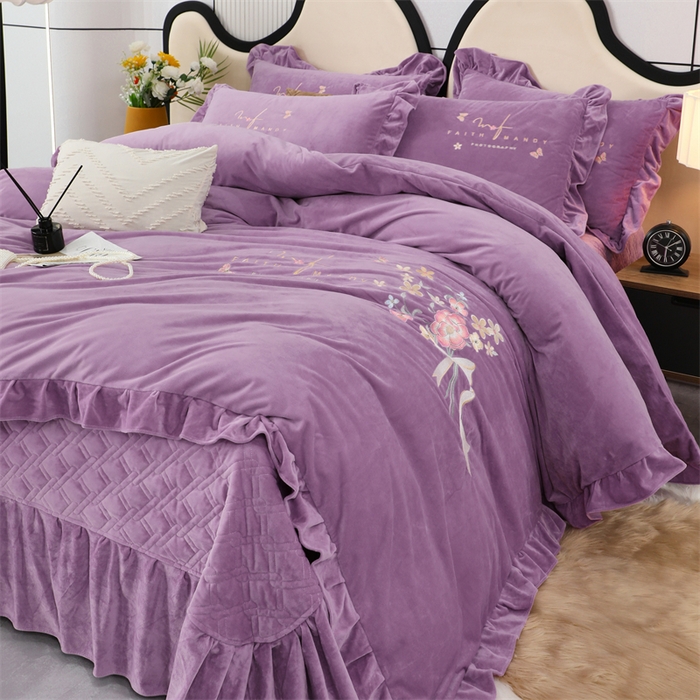 91家纺网 家纺一手货源 找家纺 优姿家纺 2024新品宝宝绒11斤夹棉床盖保暖四件套 今生有约-优雅紫