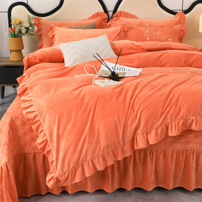 91家纺网 家纺一手货源 找家纺 优姿家纺 2024新品宝宝绒11斤夹棉床盖保暖四件套 今生有约-橙色