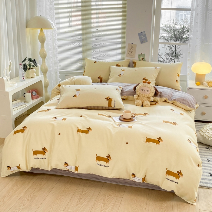 91家纺网 家纺一手货源 找家纺 黑马家居2025新款全棉印花喷气12868套件-四件套 腊肠犬