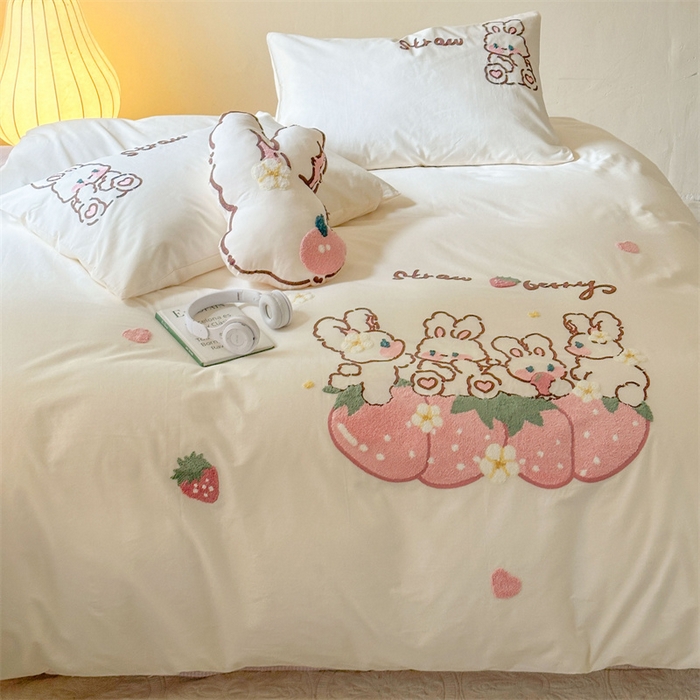 91家纺网 家纺一手货源 找家纺 （总）红番天家居馆 2025新款A类全棉水洗棉毛巾绣四件套-宝贝兔