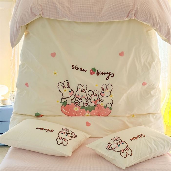 91家纺网 家纺一手货源 找家纺 （总）红番天家居馆 2025新款A类全棉水洗棉毛巾绣四件套-宝贝兔