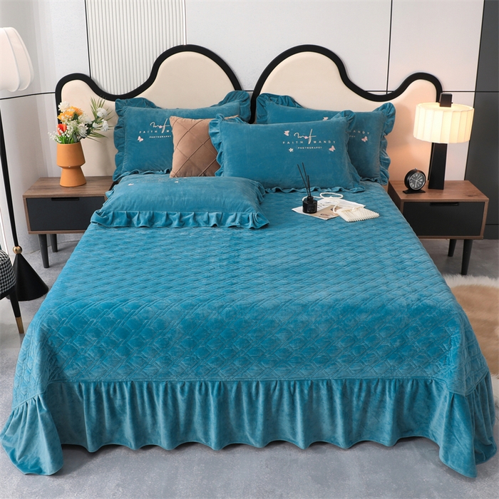 91家纺网 家纺一手货源 找家纺 优姿家纺 2024新品宝宝绒11斤夹棉床盖保暖四件套 今生有约-宝石蓝