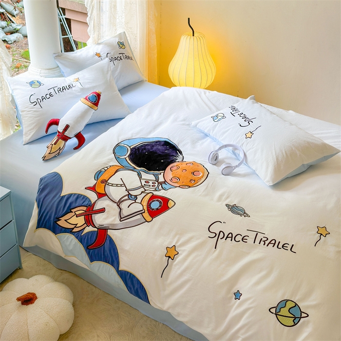 91家纺网 家纺一手货源 找家纺 （总）红番天家居馆 2025新款A类全棉水洗棉贴布绣四件套-太空行