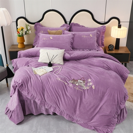 91家纺网 家纺一手货源 找家纺 优姿家纺 2024新品宝宝绒11斤夹棉床盖保暖四件套 小资生活-优雅紫