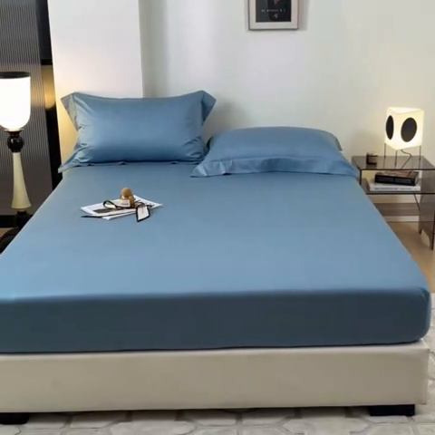 91家纺网 家纺一手货源 找家纺 瑞驰家纺 2024新款长绒棉单品床笠春华系列 淡雅蓝