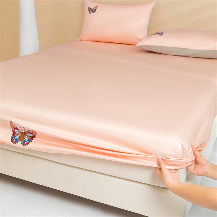 91家纺网 家纺一手货源 找家纺 蓝米卡夫 2024新款A类100支全棉刺绣蝶恋系列单床笠三件套 蝶恋100支-蔷薇粉