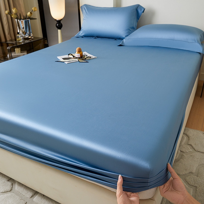 91家纺网 家纺一手货源 找家纺 瑞驰家纺 2024新款长绒棉单品床笠春华系列 淡雅蓝