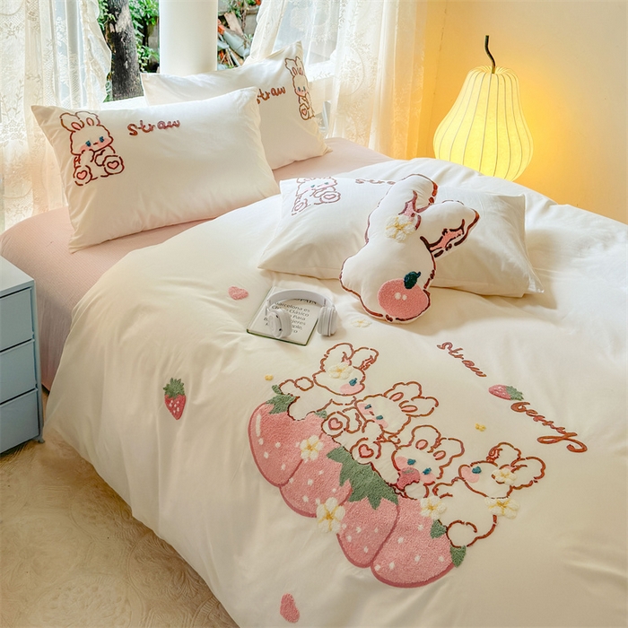 91家纺网 家纺一手货源 找家纺 （总）红番天家居馆 2025新款A类全棉水洗棉毛巾绣四件套-宝贝兔