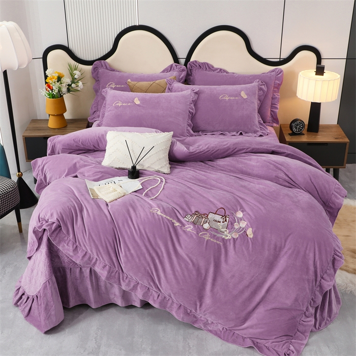 91家纺网 家纺一手货源 找家纺 优姿家纺 2024新品宝宝绒11斤夹棉床盖保暖四件套 小资生活-优雅紫