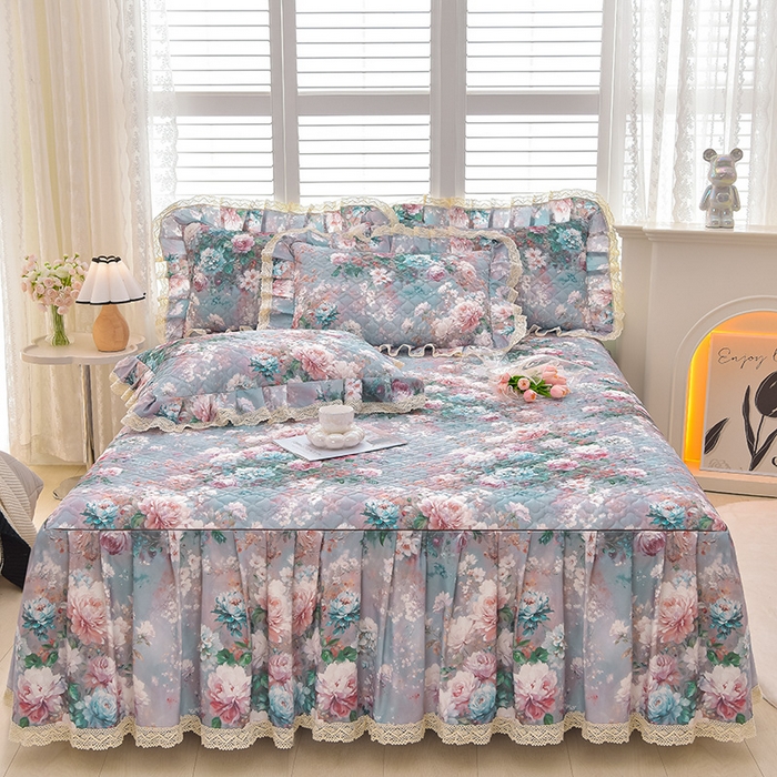 91家纺网 家纺一手货源 找家纺 家之硕家纺 2024秋冬新款鹿锦棉夹棉床裙印花床裙单件 爱丽丝