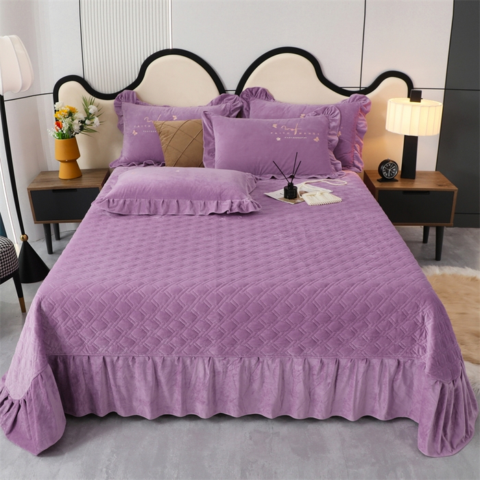 91家纺网 家纺一手货源 找家纺 优姿家纺 2024新品宝宝绒11斤夹棉床盖保暖四件套 今生有约-优雅紫