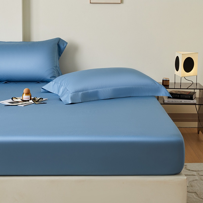 91家纺网 家纺一手货源 找家纺 瑞驰家纺 2024新款长绒棉单品床笠春华系列 淡雅蓝