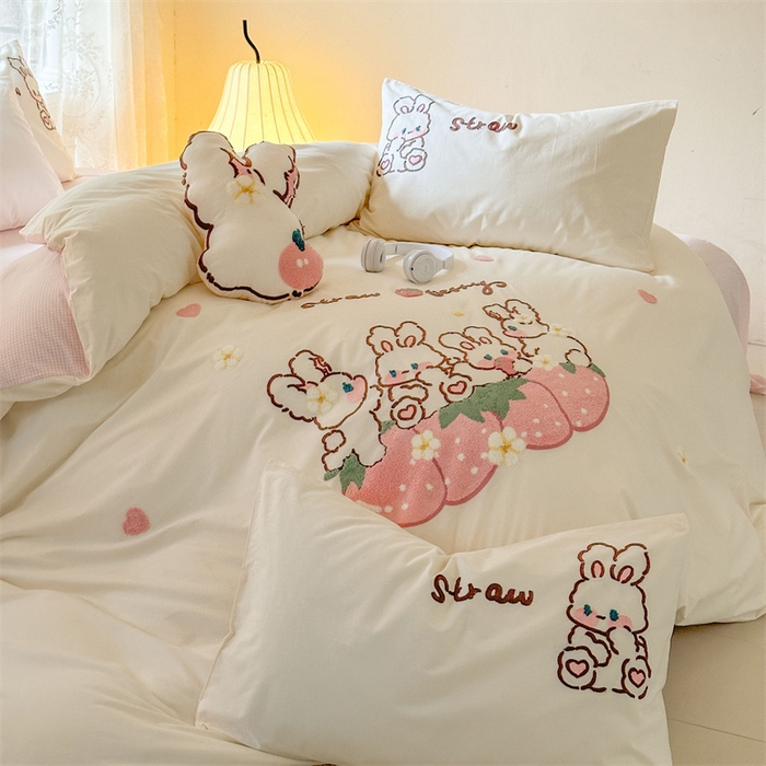 91家纺网 家纺一手货源 找家纺 （总）红番天家居馆 2025新款A类全棉水洗棉毛巾绣四件套-宝贝兔