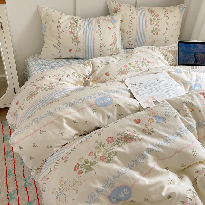 91家纺网 家纺一手货源 找家纺 瑞莱 （持续上新）2024开学季全棉萌趣印花四件套 花边可爱兔