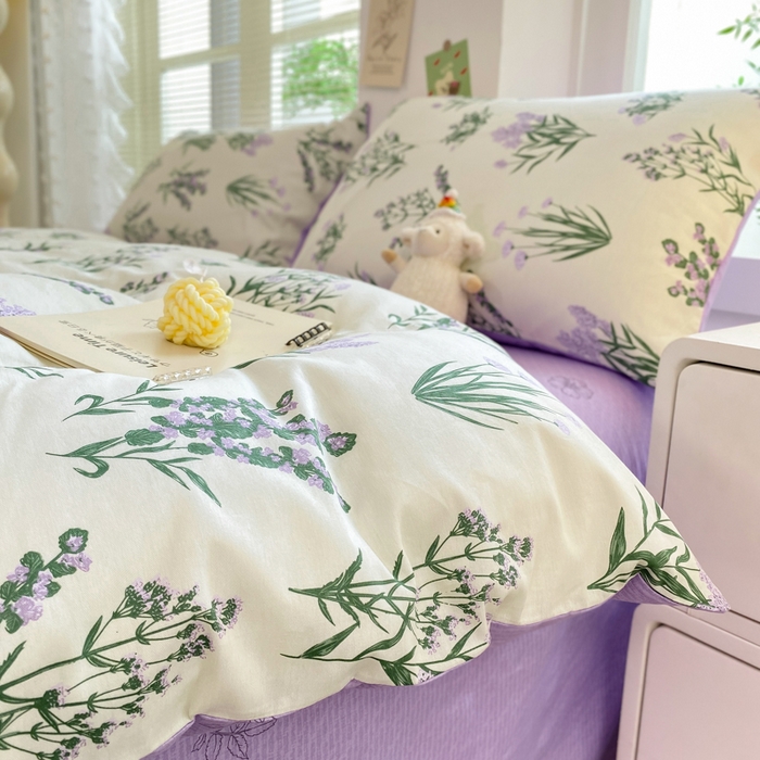 91家纺网 家纺一手货源 找家纺 黑马家居2025新款全棉印花喷气12868套件-四件套 薰衣草