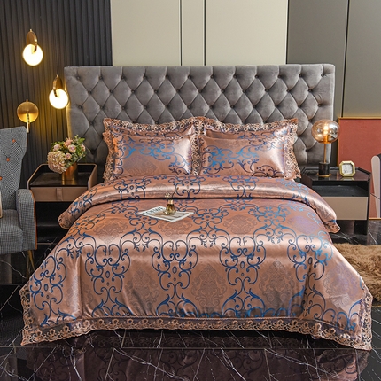 91家纺网 家纺一手货源 找家纺 提花大世界 2025新款布拉诺蕾丝提花莫代尔四件套 月下清影-兰金