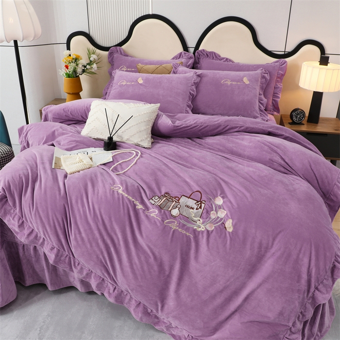 91家纺网 家纺一手货源 找家纺 优姿家纺 2024新品宝宝绒11斤夹棉床盖保暖四件套 小资生活-优雅紫
