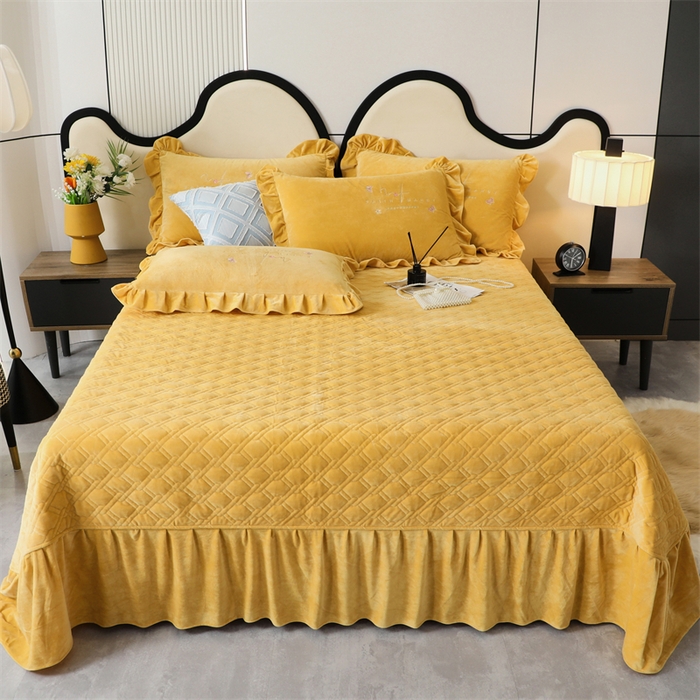 91家纺网 家纺一手货源 找家纺 优姿家纺 2024新品宝宝绒11斤夹棉床盖保暖四件套 今生有约-姜黄