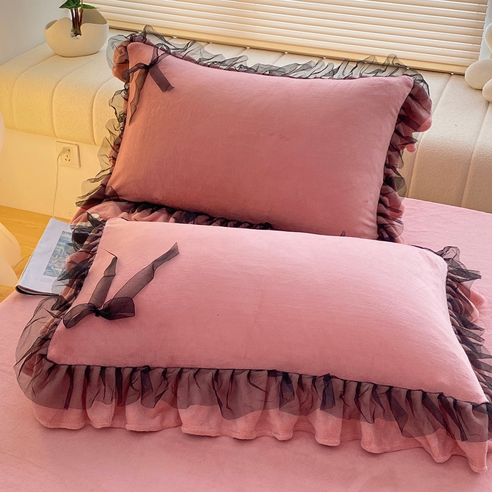 91家纺网 家纺一手货源 找家纺 言熙居 2024新款牛奶绒蕾丝花边黑纱四件套 蕾丝-小清新玉