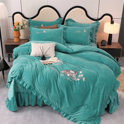 91家纺网 家纺一手货源 找家纺 优姿家纺 2024新品宝宝绒11斤夹棉床盖保暖四件套 小资生活-湖蓝