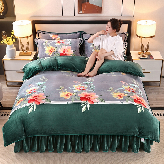 91家纺网 家纺一手货源 找家纺 望淮 2025新款230g印花金貂绒牛奶绒四件套 向阳花开