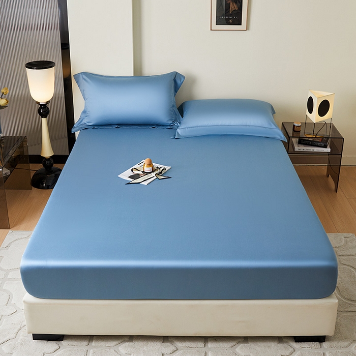 91家纺网 家纺一手货源 找家纺 瑞驰家纺 2024新款长绒棉单品床笠春华系列 淡雅蓝