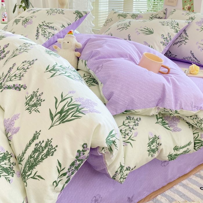 91家纺网 家纺一手货源 找家纺 黑马家居2025新款全棉印花喷气12868套件-四件套 薰衣草