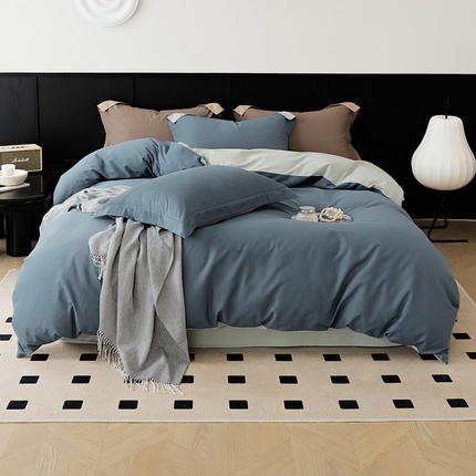 EH家居 2024秋冬新款磨毛拼色邂逅系列四件套 邂逅-海岛蓝