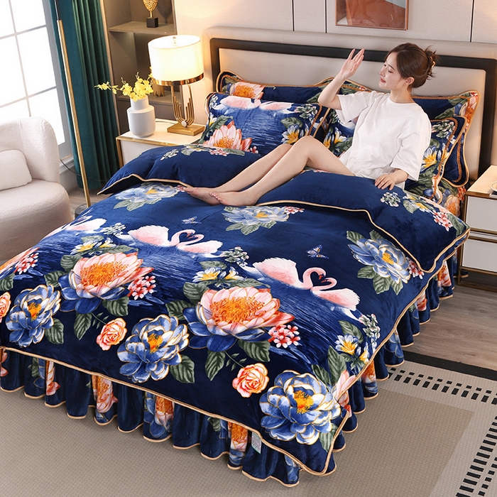 91家纺网 家纺一手货源 找家纺 望淮 2025新款230g印花金貂绒牛奶绒四件套 永恒之美