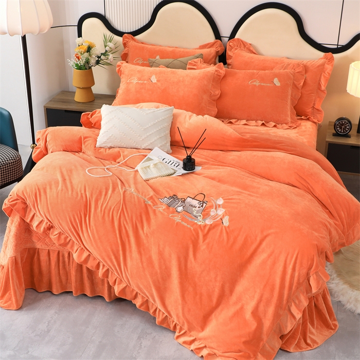 91家纺网 家纺一手货源 找家纺 优姿家纺 2024新品宝宝绒11斤夹棉床盖保暖四件套 小资生活-橙色