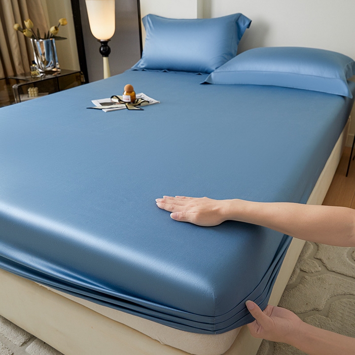 91家纺网 家纺一手货源 找家纺 瑞驰家纺 2024新款长绒棉单品床笠春华系列 淡雅蓝