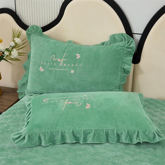 91家纺网 家纺一手货源 找家纺 优姿家纺 2024新品宝宝绒11斤夹棉床盖保暖四件套 今生有约-果绿