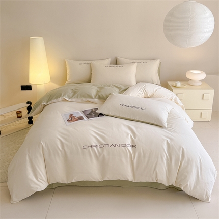 91家纺网 家纺一手货源 找家纺 （总）懒猫家纺 2024新款简约轻奢款全棉磨毛绣花四件套