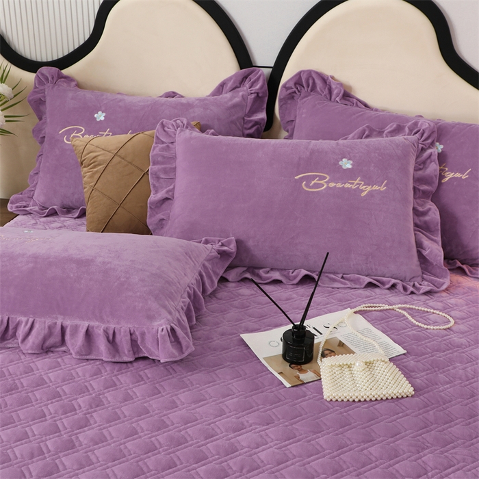 91家纺网 家纺一手货源 找家纺 优姿家纺 2024新品宝宝绒11斤夹棉床盖保暖四件套 铃兰花-优雅紫