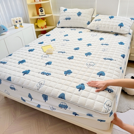 花言狐语 2025新款水洗棉夹棉加厚床笠（印花系列）-大床 密林