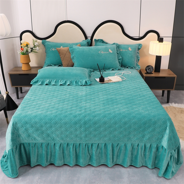 91家纺网 家纺一手货源 找家纺 优姿家纺 2024新品宝宝绒11斤夹棉床盖保暖四件套 小资生活-湖蓝