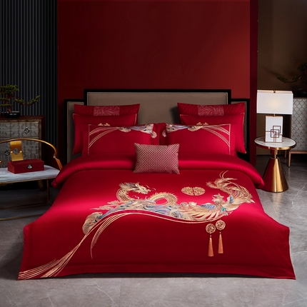 美娘阁 2025新款长绒棉贡缎新中式古典韵味精美刺绣婚庆四件套多件套系列 相爱相守