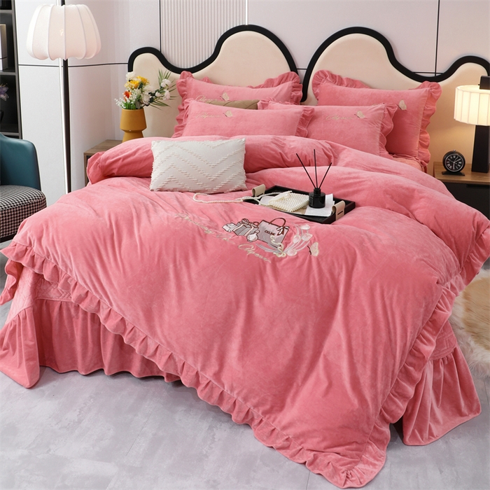 91家纺网 家纺一手货源 找家纺 优姿家纺 2024新品宝宝绒11斤夹棉床盖保暖四件套 小资生活-少女粉