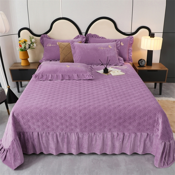 91家纺网 家纺一手货源 找家纺 优姿家纺 2024新品宝宝绒11斤夹棉床盖保暖四件套 小资生活-优雅紫