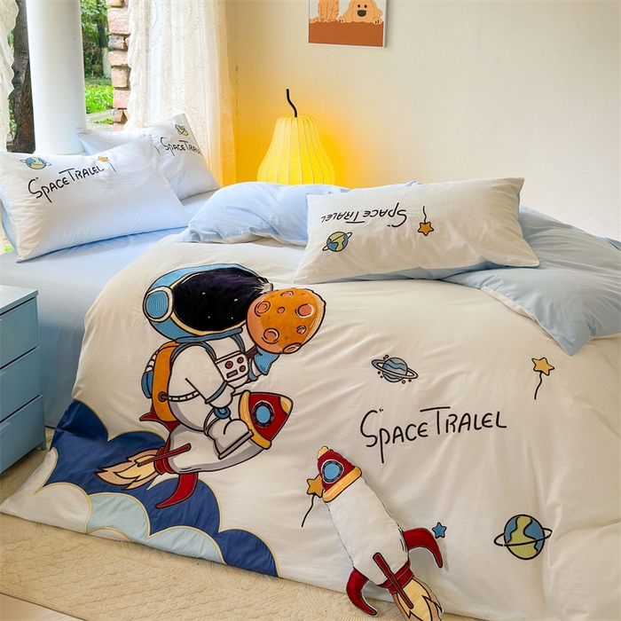 91家纺网 家纺一手货源 找家纺 （总）红番天家居馆 2025新款A类全棉水洗棉贴布绣四件套-太空行