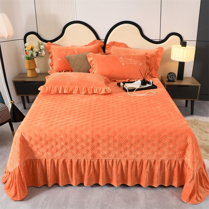 91家纺网 家纺一手货源 找家纺 优姿家纺 2024新品宝宝绒11斤夹棉床盖保暖四件套 今生有约-橙色