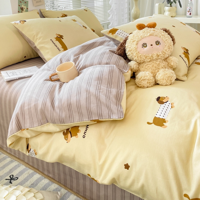 91家纺网 家纺一手货源 找家纺 黑马家居2025新款全棉印花喷气12868套件-四件套 腊肠犬