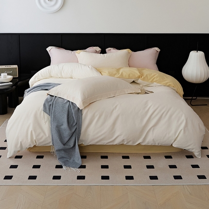 EH家居 2024秋冬新款磨毛拼色邂逅系列四件套 邂逅-日落白