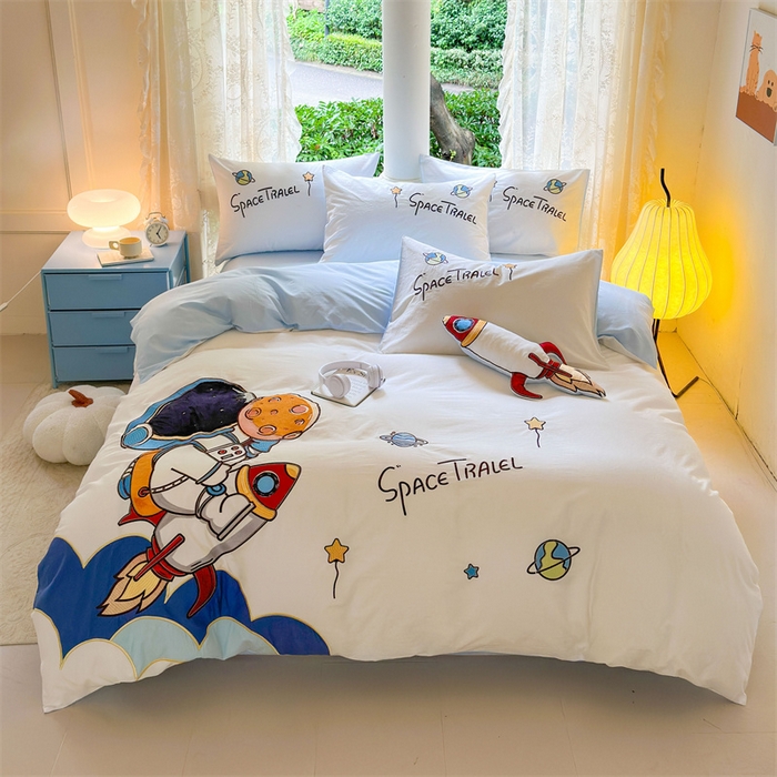 91家纺网 家纺一手货源 找家纺 （总）红番天家居馆 2025新款A类全棉水洗棉贴布绣四件套-太空行