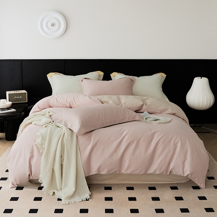 EH家居 2024秋冬新款磨毛拼色邂逅系列四件套 邂逅-茱萸粉